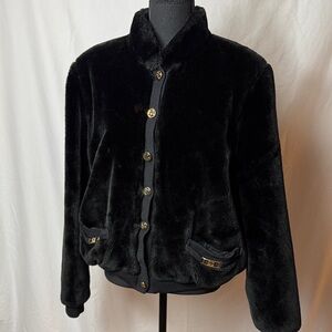St. John Black Teddy Jacket with Gold Tone Buttons